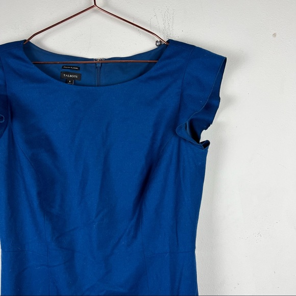 Talbots Italian Flannel Wool Blend Blue Sheath Dress Cap Sleeve - Women’s Size 6 - Picture 2 of 7